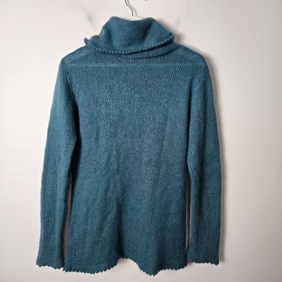 Irene Van Ryb Size L Mohair Blend Cowl Neck Teal Fuzzy Sweater Women's - Picture 8 of 10
